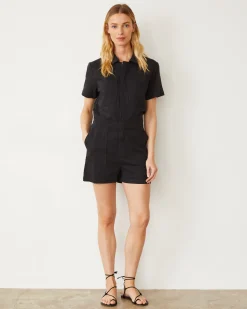 MONROW Faded Black Soft Twill Romper Online